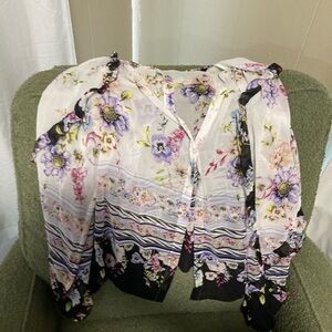 White House Black Market Floral Blouse - White and Black